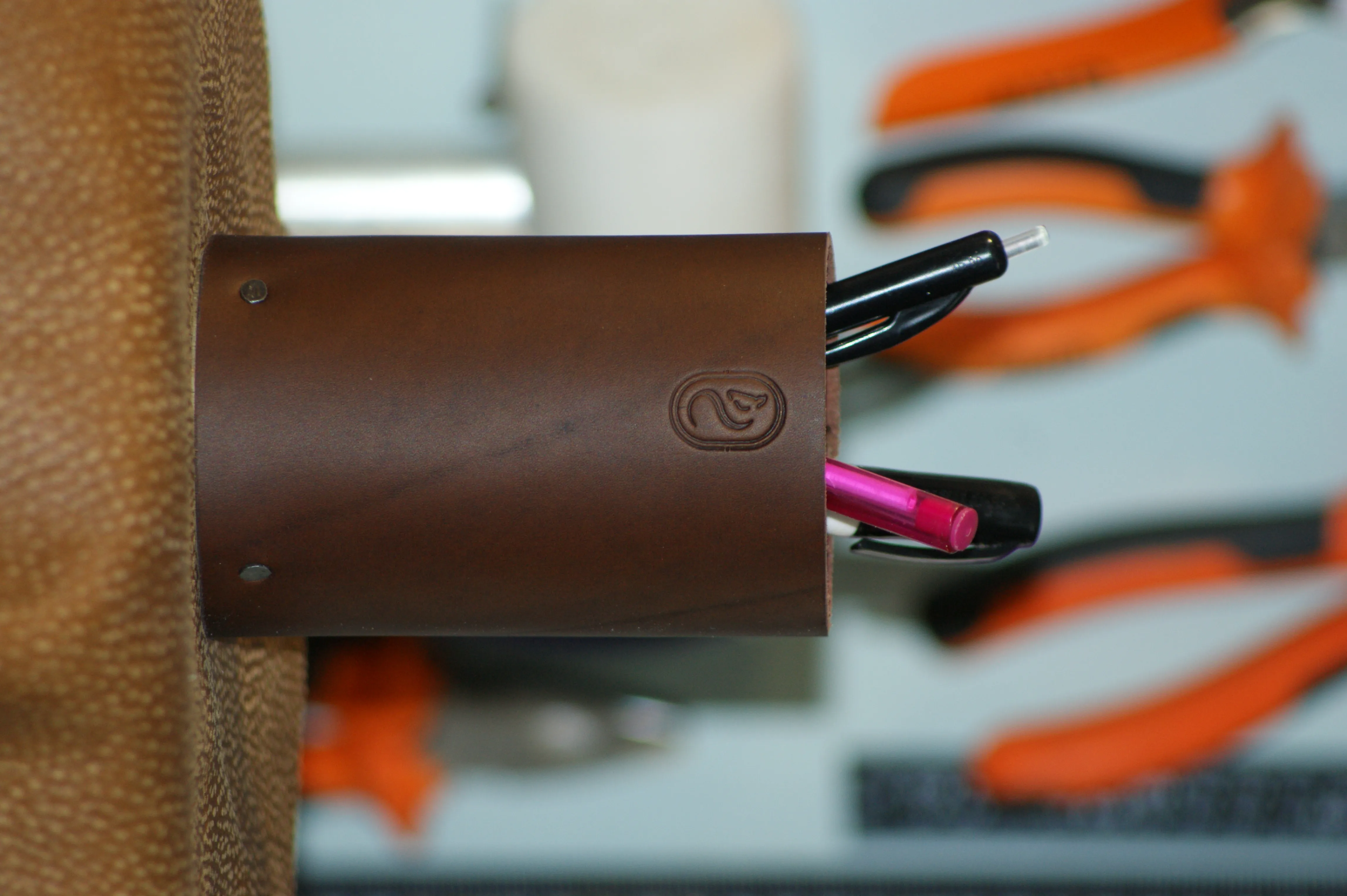 Leather pen and ruler holder