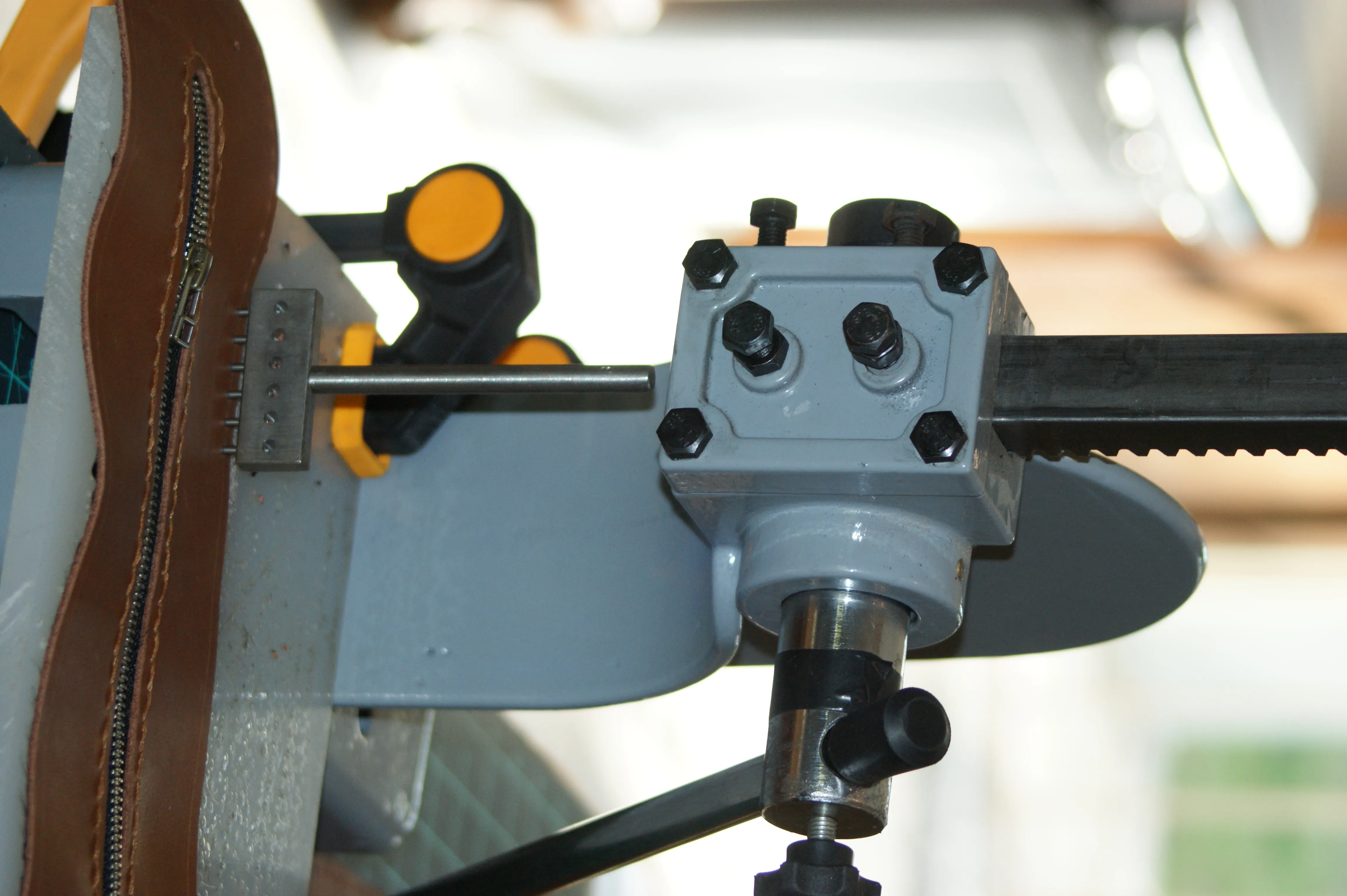 Leather stitching clamp in action