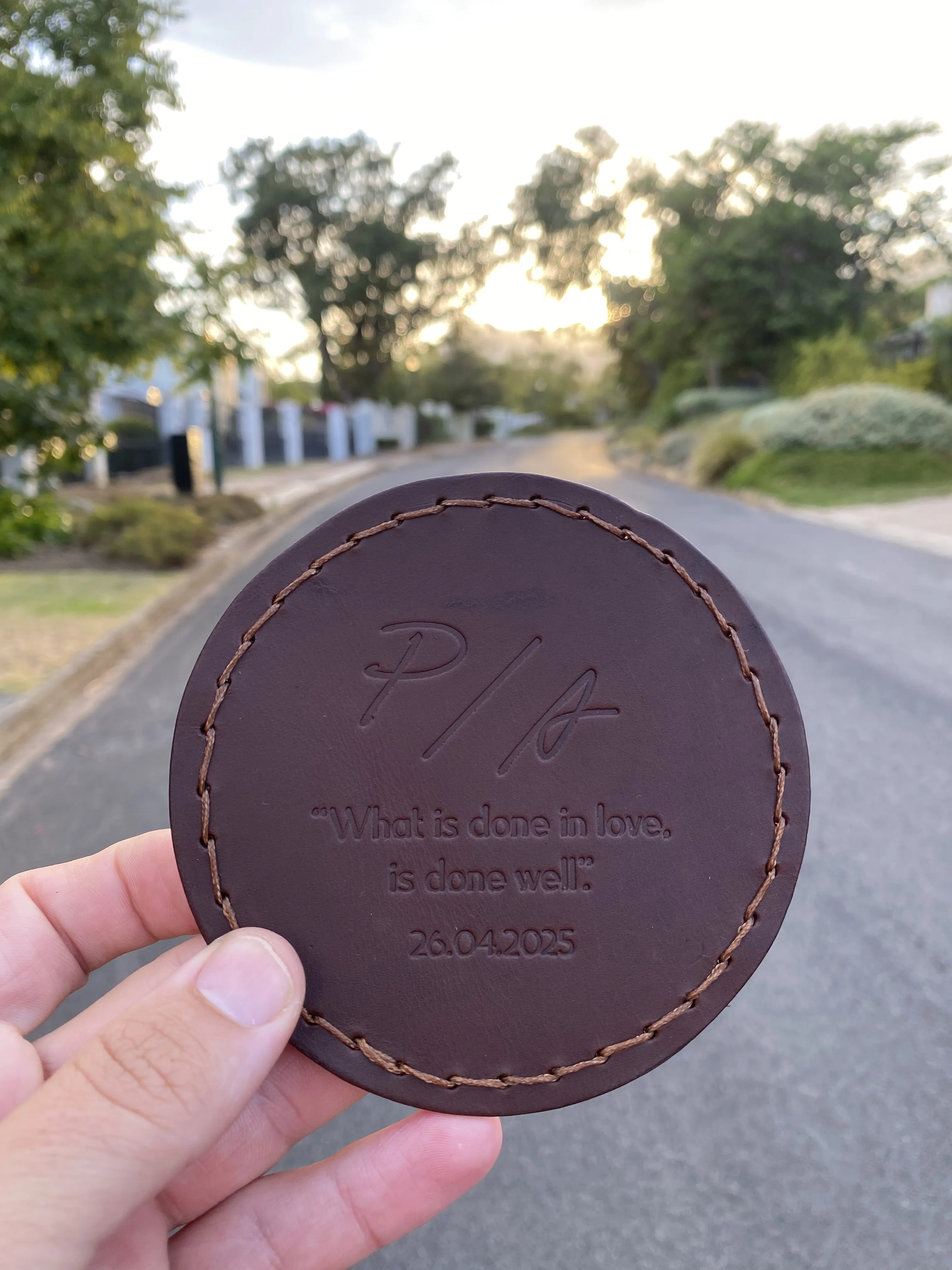 Personalised leather coaster