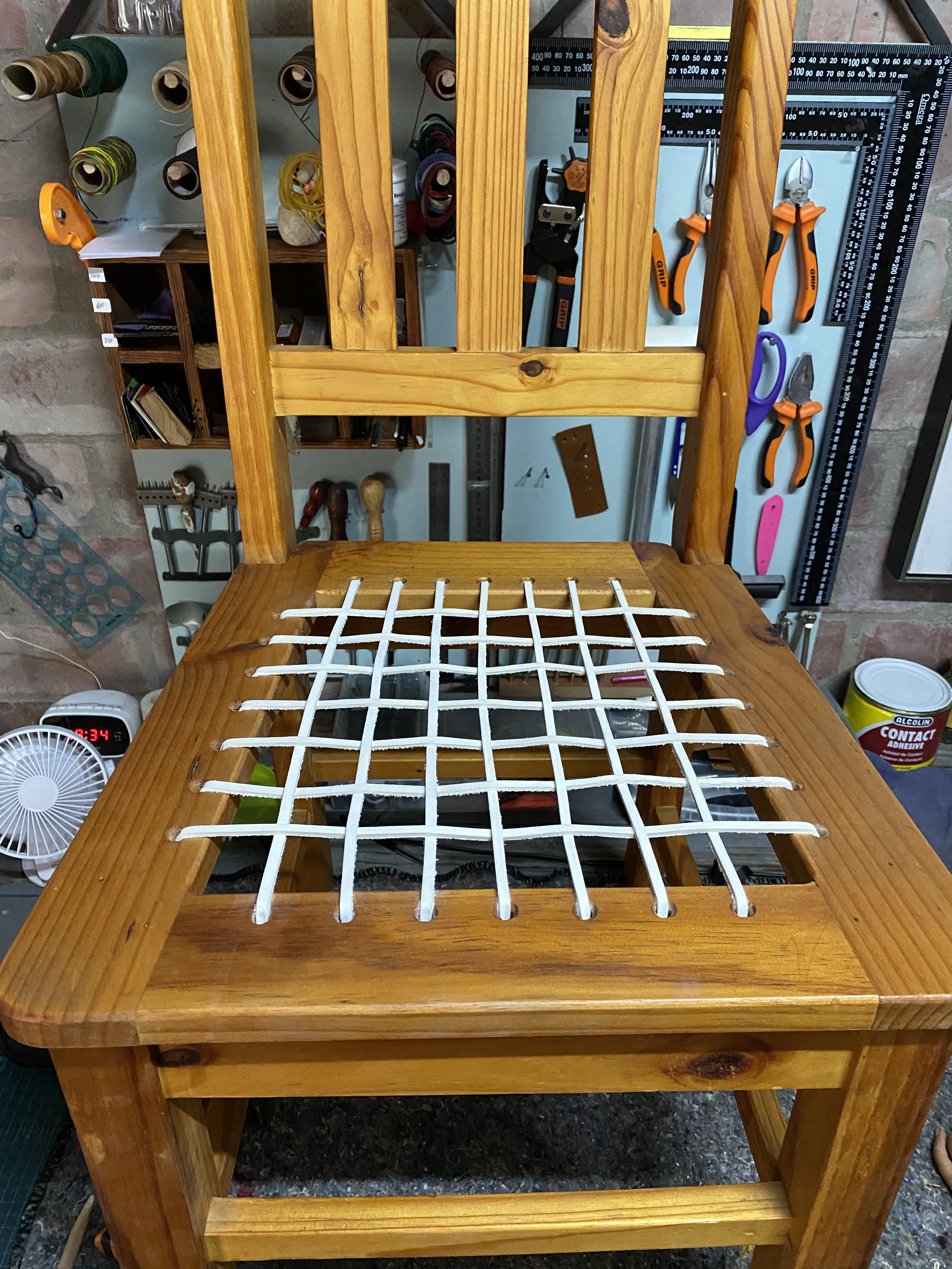 Riempie chair repair in progress